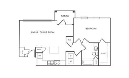 A1 - 1 bedroom floorplan layout with 1 bath and 854 square feet